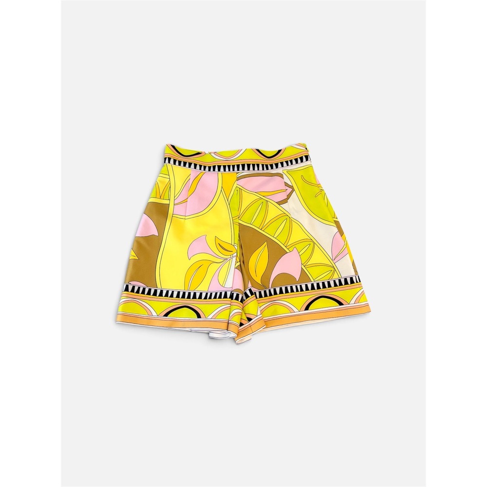 Zara Women Yellow Pink Geometric Botanical Print High Waisted Shorts Small
